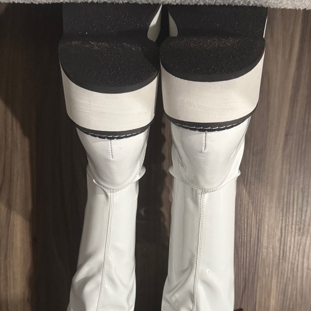 Emily 375 Demonia Thigh High White Lace-Up Boots with Black Accents - Picture 8 of 8